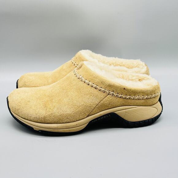 Merrell Shoes Women 7 Brown Suede Primo Chill Mules Slide Shearling Slip On Clog - Picture 5 of 10